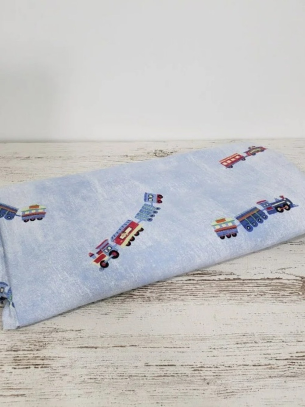 Light Blue Kids Train Fabric - Soft Train Pattern for Crafts